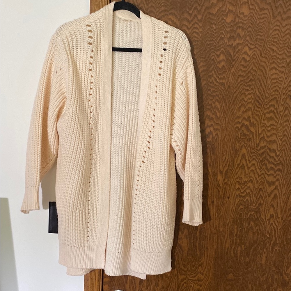 NWOT-Cream Ribbed Knit Cardigan Sweater